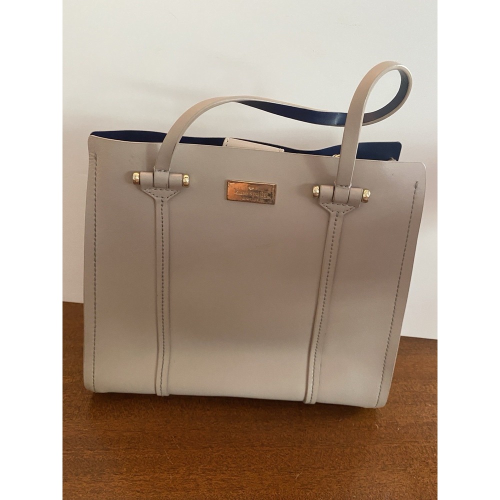 Kate Spade Arbour Hill Taupe Leather Crossbody Handbag Blue Leather Interior